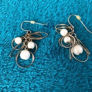 Women's Faux Pearl Silver Hoop Drop Earrings Costume Jewelry